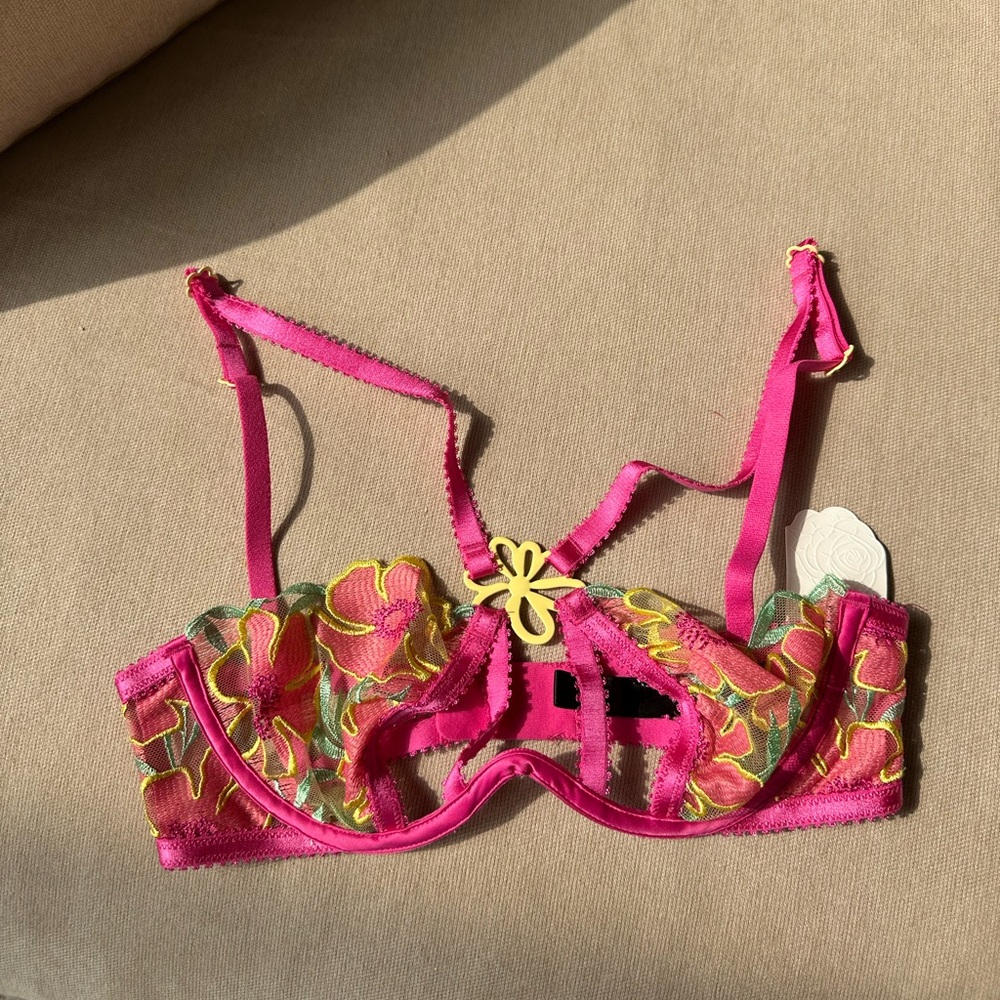 NWT For Love & Lemons Lucy Monowire Embroidered Bra
